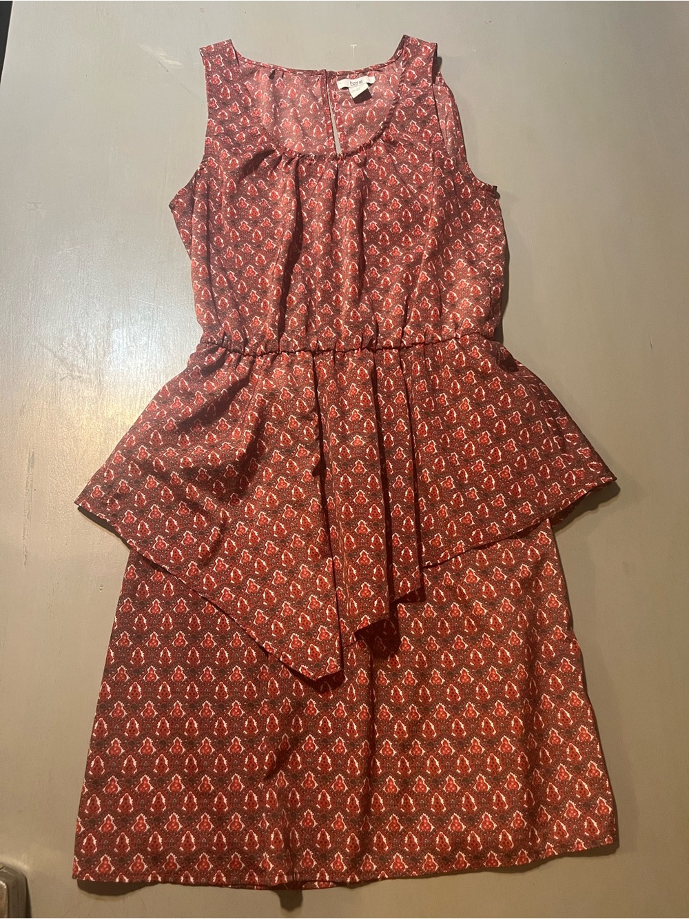 Bar III Boho Printed Peplum Mini Dress - Size M - Rust Red Geometric Keyhole